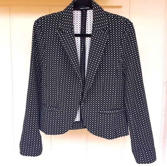 10 AMANDA & CHELSEA Tiny Polka Dot Black White Stretchy Career Blazer Jacket - Picture 4 of 10